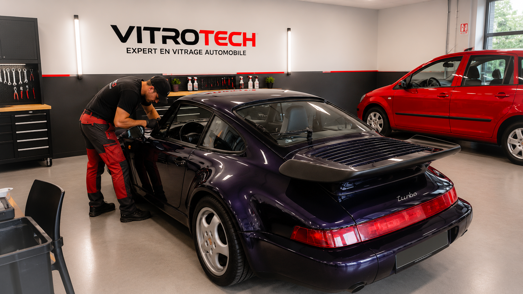Atelier VitroTech : pose de pare-brise sur véhicule, prise en charge assurance et vitrage qualité origine.
