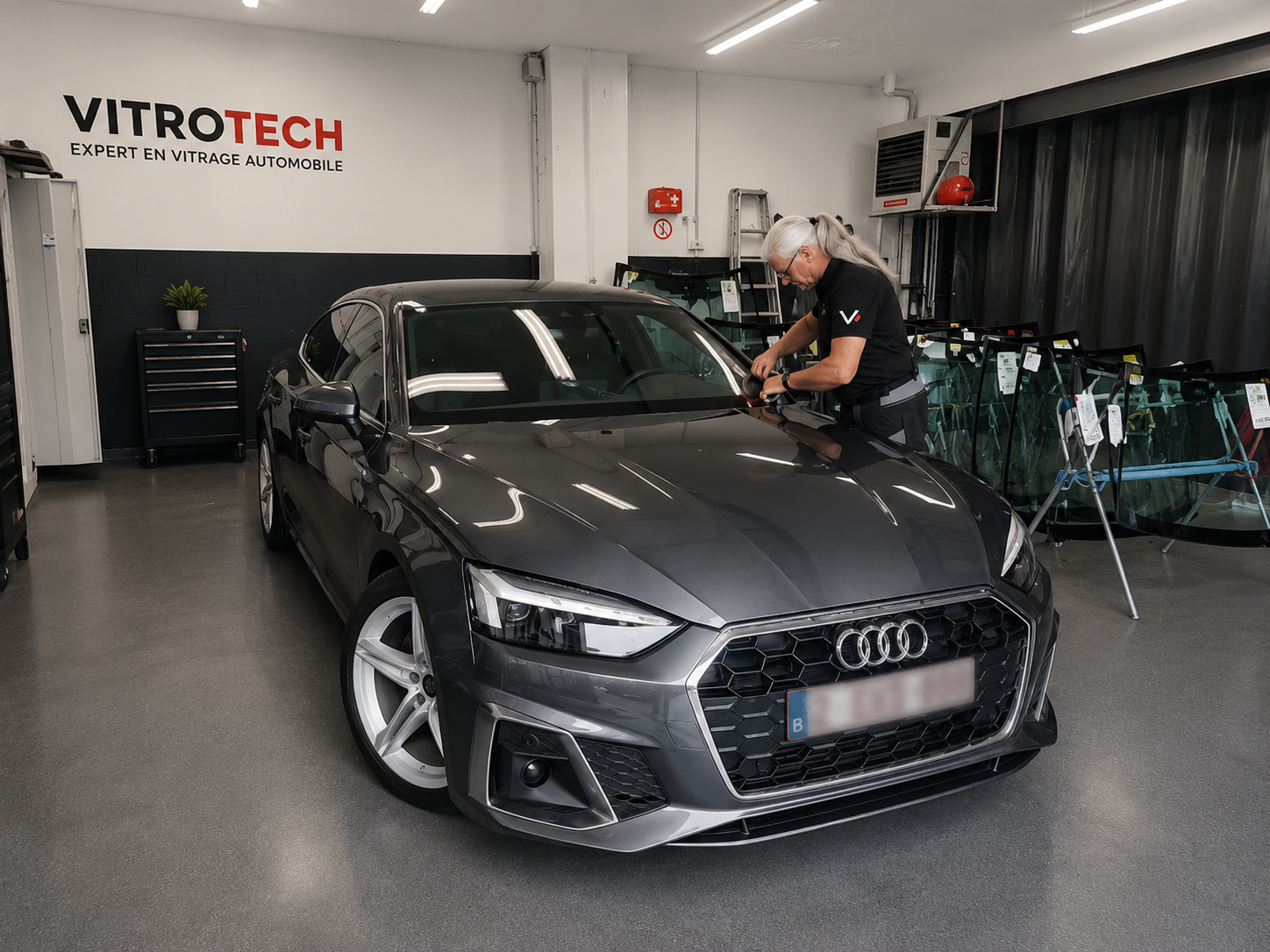 Atelier VitroTech Bertrix : remplacement de pare-brise, intervention sur vitrage automobile.